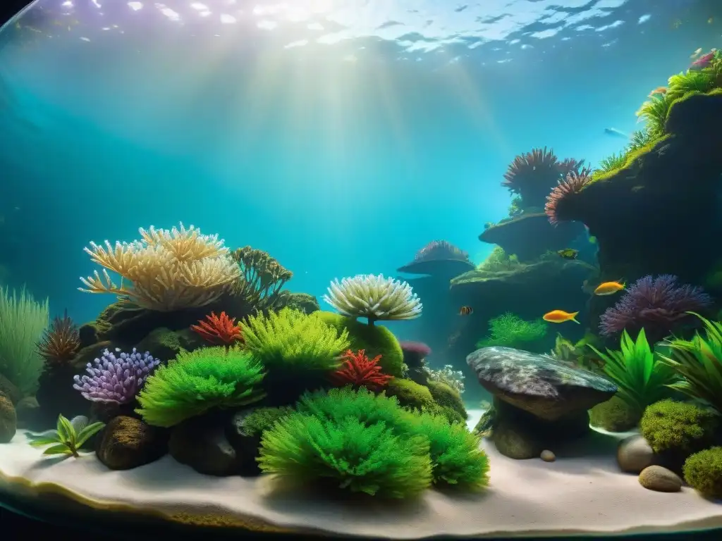 Acuario vibrante: belleza y armonía submarina Acuario vibrante con plantas acuáticas y peces coloridos