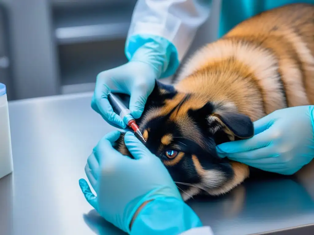 Inyección de insulina en mascota diabética: precisión y cuidado veterinario Administración experta inyecciones insulina mascota: manos veterinario aplicando inyección con cuidado y precisión