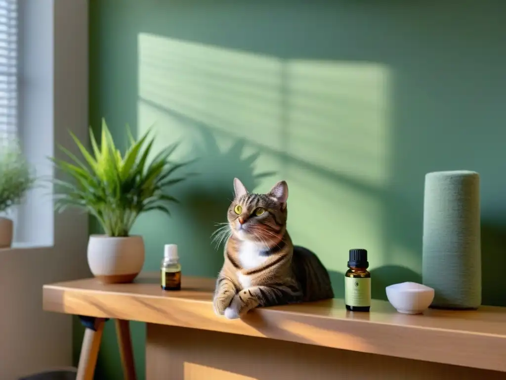 Escena relajante en consulta veterinaria con terapias alternativas Ambiente sereno con terapias alternativas para reducir el estrés en mascotas