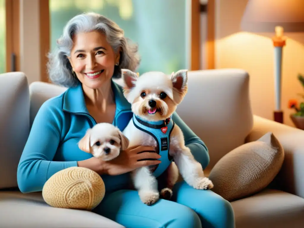 Una anciana cuida con amor a su perrito diabético en un hogar acogedor