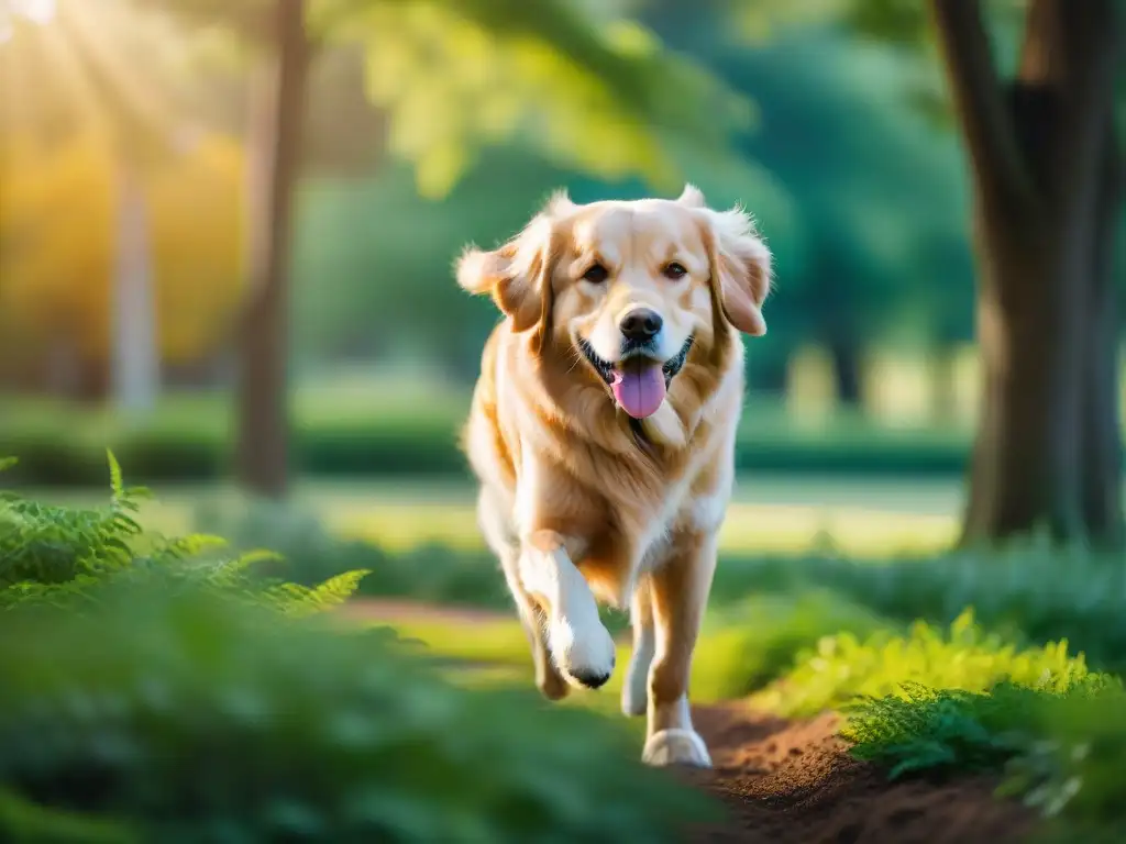 Retrato sereno: perro mayor con vitalidad en parque verde Un anciano perro reluciente pasea por el parque, irradiando vitalidad y paz