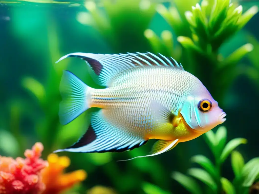 Acuario tropical: belleza y diversidad en movimiento Un arrecife vibrante y detallado, peces tropicales nadando en un acuario completo