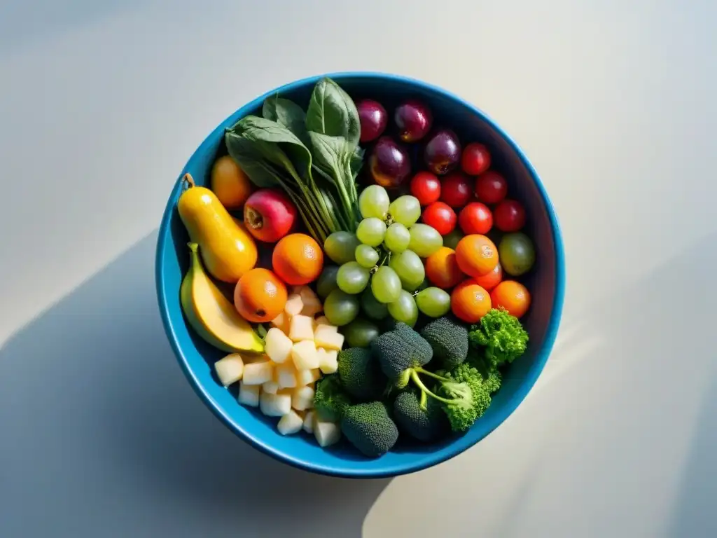 Dieta equilibrada para mascotas: frutas y verduras frescas en detalle Alimentación balanceada para mascotas: prevención de enfermedades con frutas y verduras frescas en un tazón