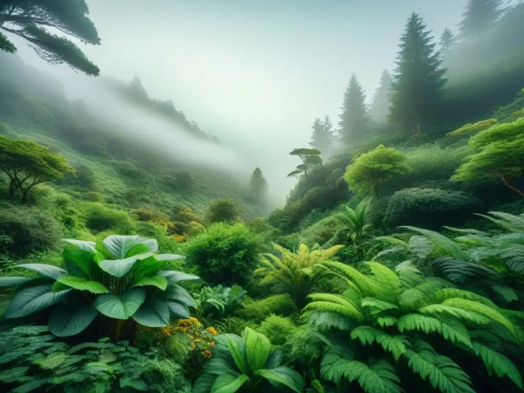 Un bosque exuberante y vibrante, hogar de diversos animales y plantas en armonía