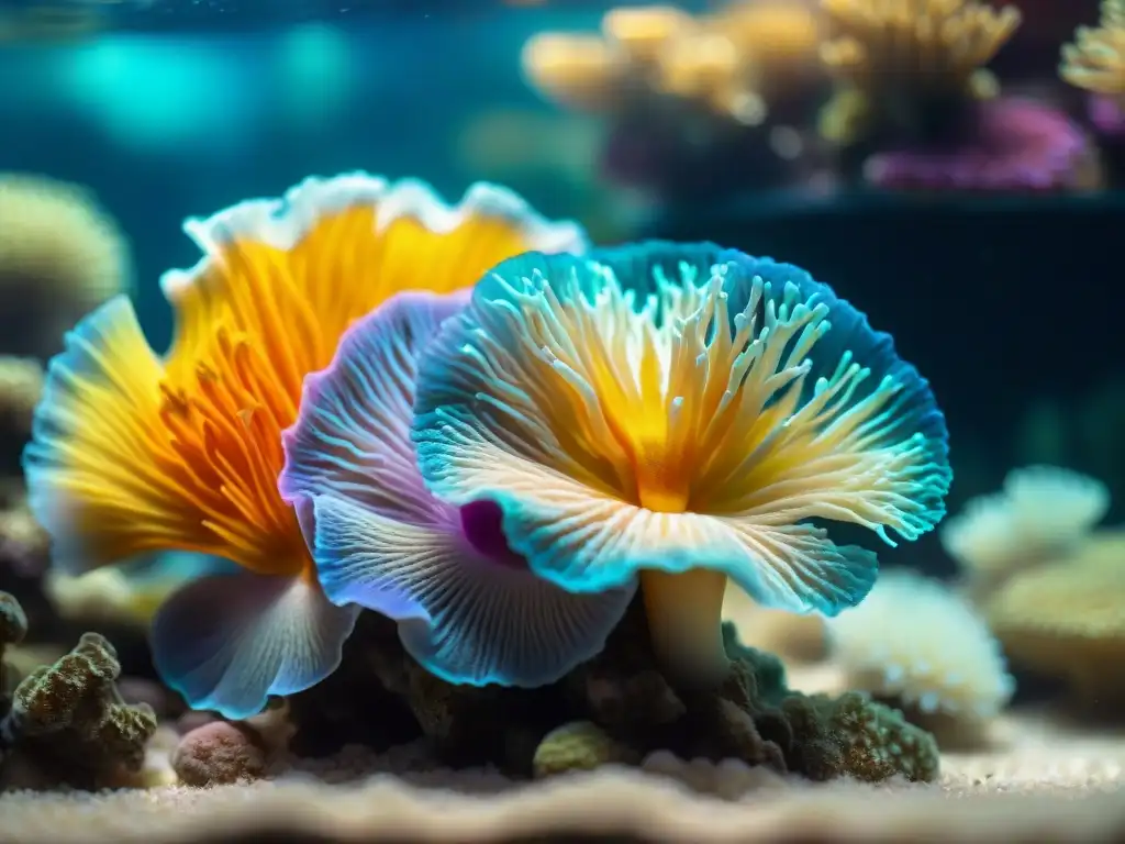 Maravilloso arrecife de coral en acuario: belleza submarina Un cautivador acuario de agua salada con coloridos peces, corales intrincados y anémonas marinas, resaltando la belleza del mantenimiento acuarios agua salada