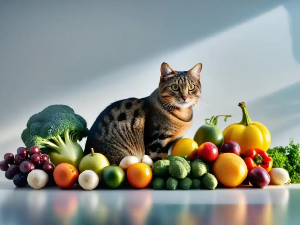 Fibra para gatos: dieta colorida y saludable Una cocina moderna con frutas y verduras coloridas, ideal para suplementos de fibra en la dieta felina