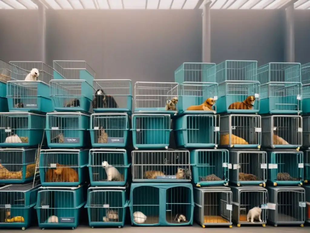 Refugio animal: impactante escena de sobrepoblación de mascotas Conmovedora imagen de refugio animal abarrotado, resaltando la sobrepoblación de mascotas