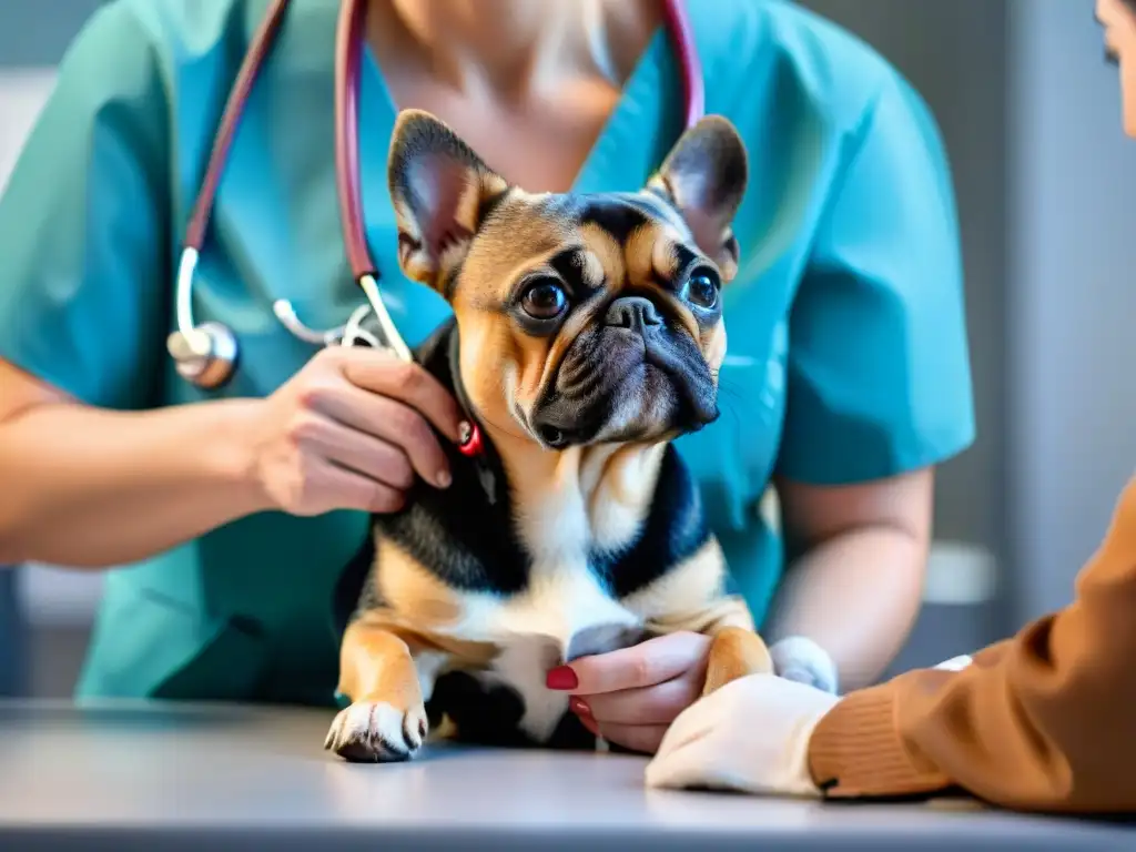 Escucha cuidadosa: Veterinario auscultando corazón de perro relajado Veterinario escucha el corazón de un perro relajado