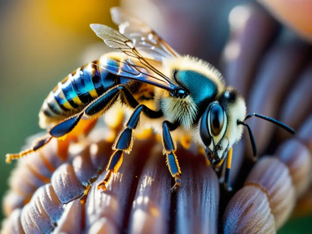 Detalle impactante: aguijón de abeja clavado en pata de perro Detalle del aguijón de una abeja clavado en la pata de un perro, mostrando signos de inflamación