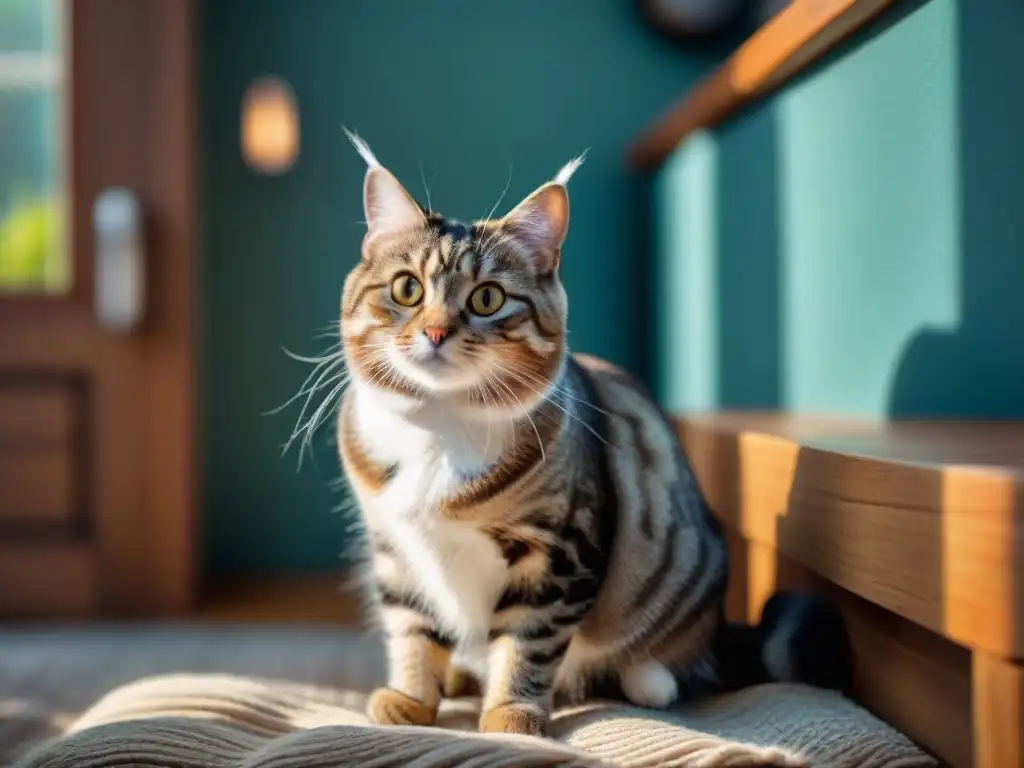 Detalle en alta resolución de bigotes de gato en un hogar acogedor, prevención enfermedades comunes gatos