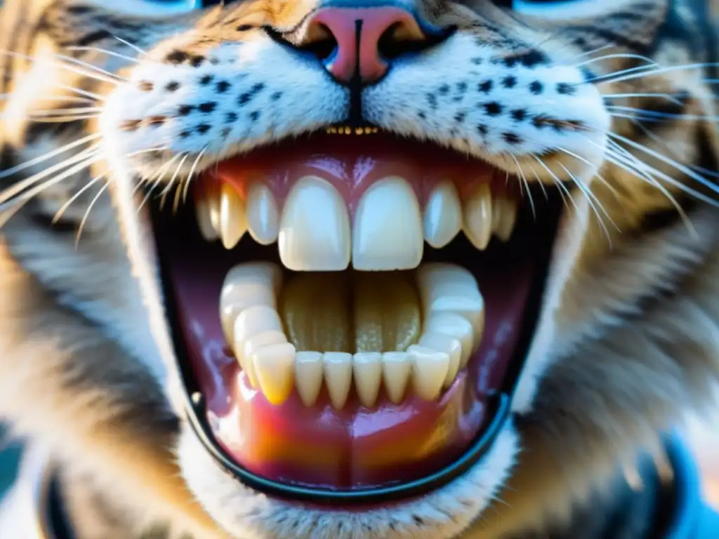Detalles genéticos: boca de gato revela salud dental Detalle genético de la salud dental en gatos, mostrando la estructura bucal felina