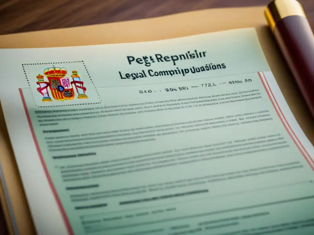 Detalle meticuloso de documento legal español sobre leyes tenencia responsable mascotas España, con sellos oficiales y firmas