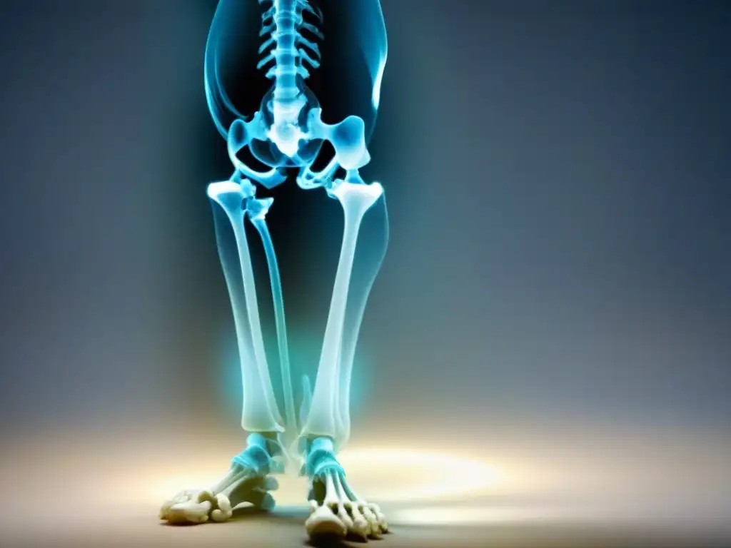 Radiografía detallada de patas traseras de perro Detalle de radiografía de las patas traseras de un perro, resaltando huesos y articulaciones