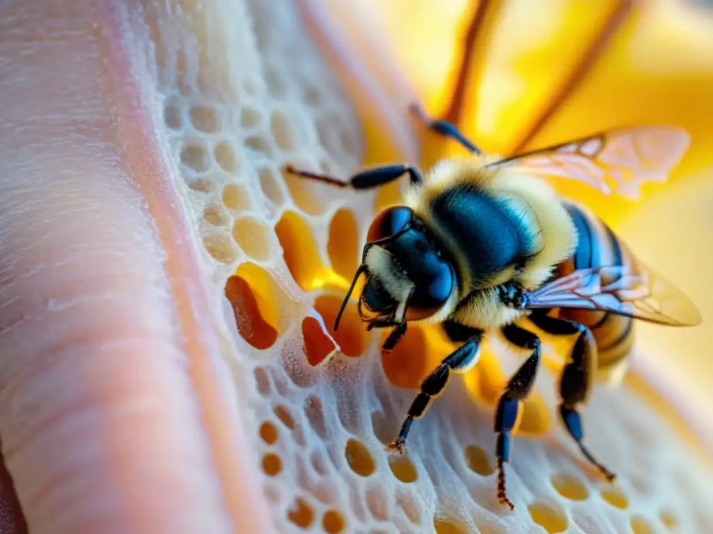 Picadura de abeja en pata de perro: detalle impactante y útil Detalle de una picadura de abeja en la pata de un perro, mostrando el aguijón incrustado y la inflamación