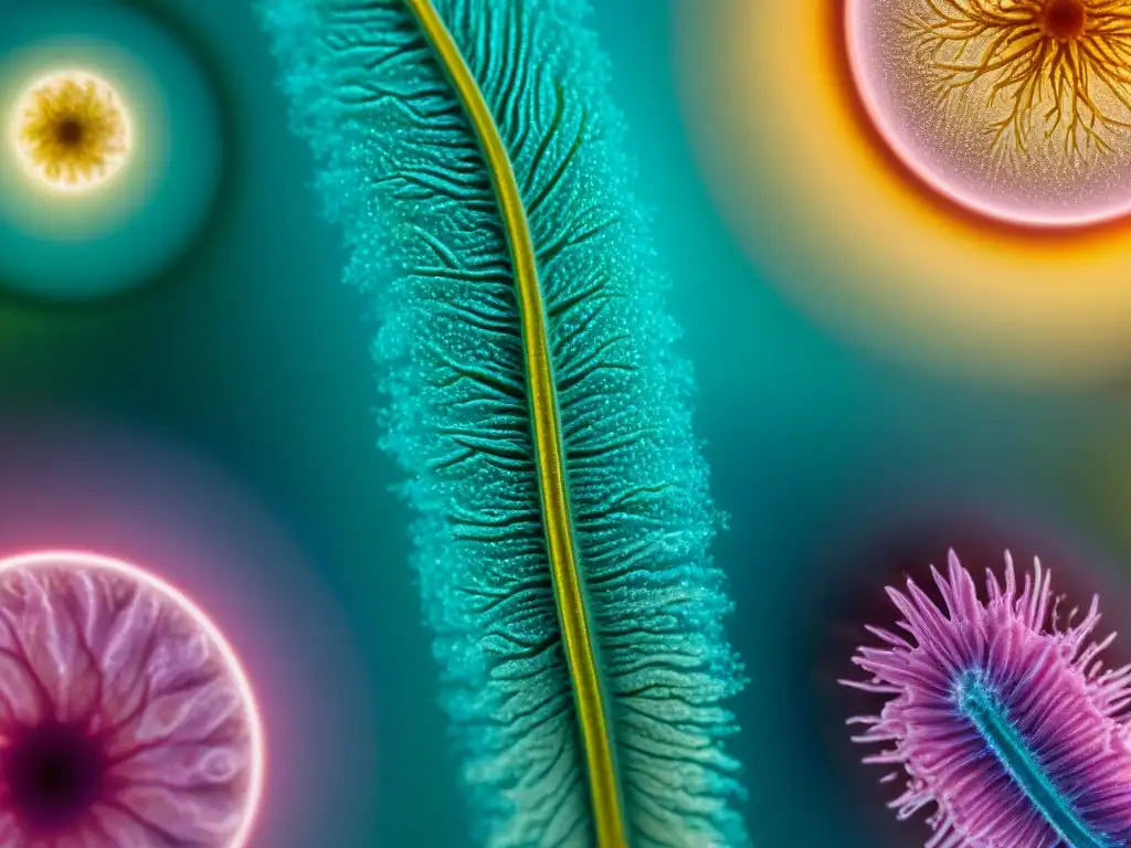 Detalle vibrante de parásitos bajo microscopio Detalle vibrante de parásitos bajo microscopio, resaltando complejidad