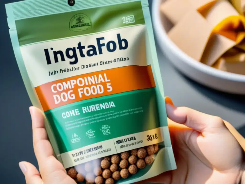 Detalles transparentes en etiqueta de comida para perros Detalles de etiqueta de comida para perros bajo escrutinio