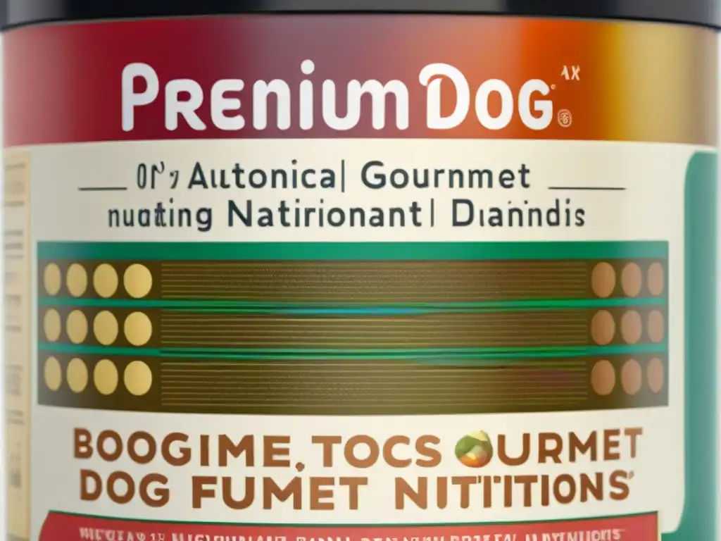 Detalles premium: etiqueta gourmet de comida para perros Detalles exquisitos de un etiqueta de alimentos gourmet para perros saludables, transmitiendo lujo y salud