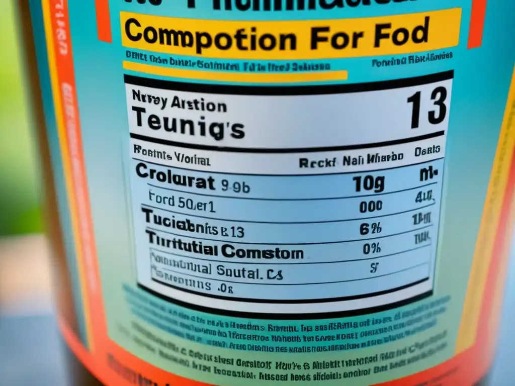 Detalles premium de etiqueta de comida para perros bajo lupa Detalles vibrantes de una etiqueta premium de comida para perros bajo una lupa