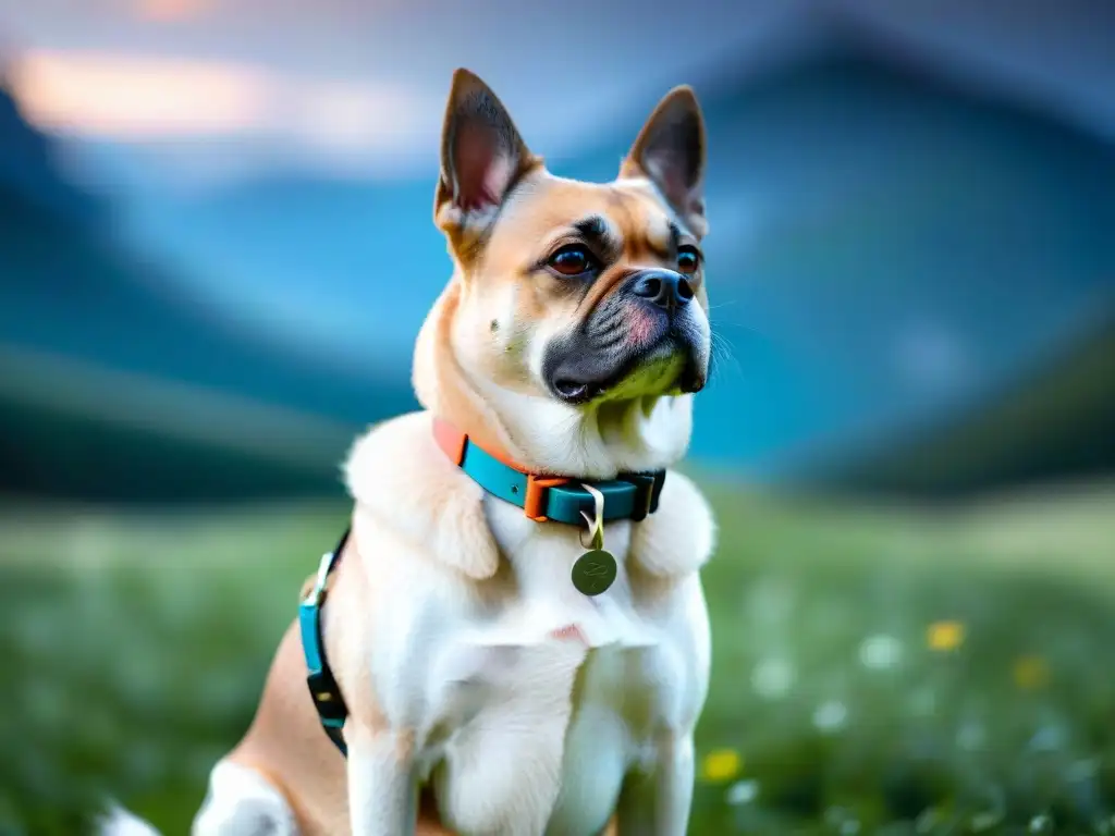 Un dispositivo moderno para mascotas con GPS y sensores de salud integrado en el collar de un perro radiante