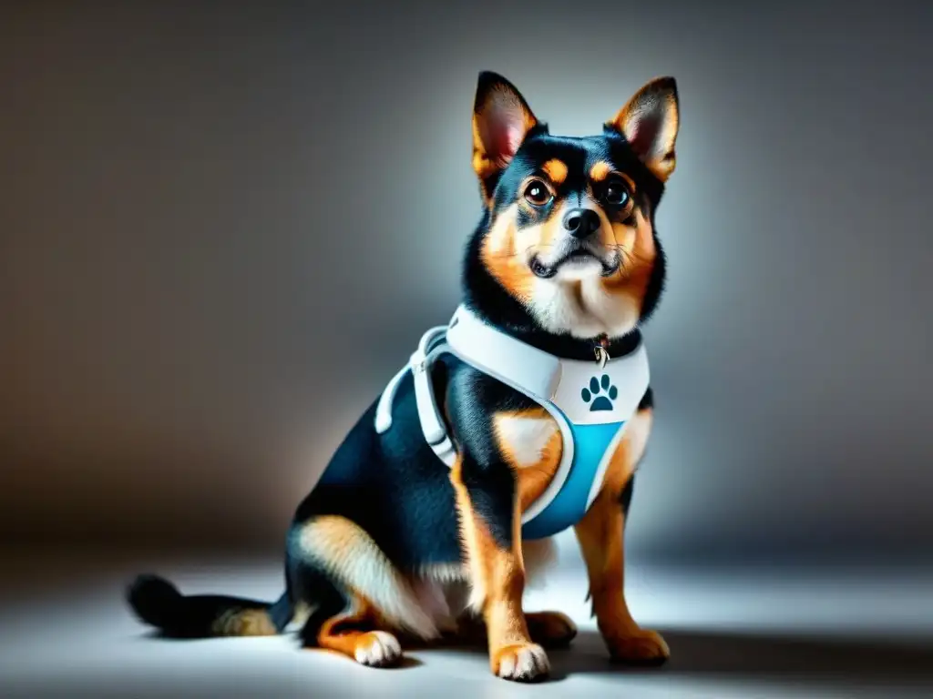 Dispositivo innovador para mascotas: detalle ultraelegante Un dispositivo wearable para mascotas comparativa, detallado y elegante, resaltando innovación y tecnología futurista