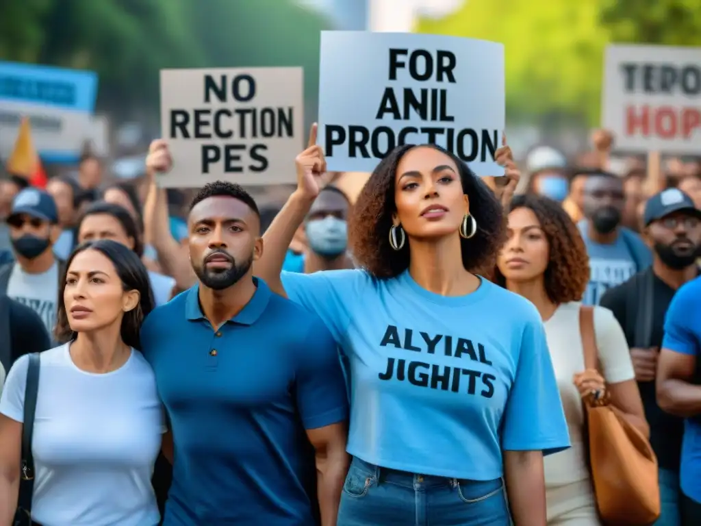Protesta pacífica por los derechos animales: diversidad y pasión Diverso grupo protesta por leyes protección animal maltrato mascota, unidos por la justicia y la esperanza