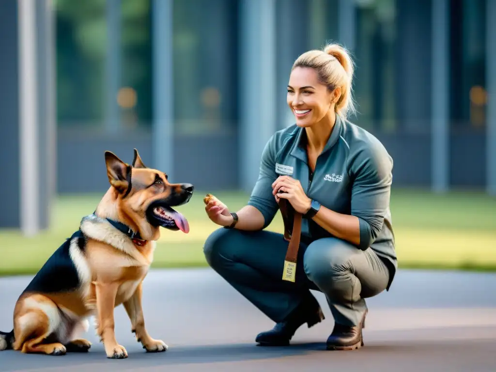 Trainer canino transforma la agresividad con amor y paciencia Un entrenador de perros profesional tranquiliza a un perro nervioso con historia de agresividad, ofreciéndole un premio con cariño