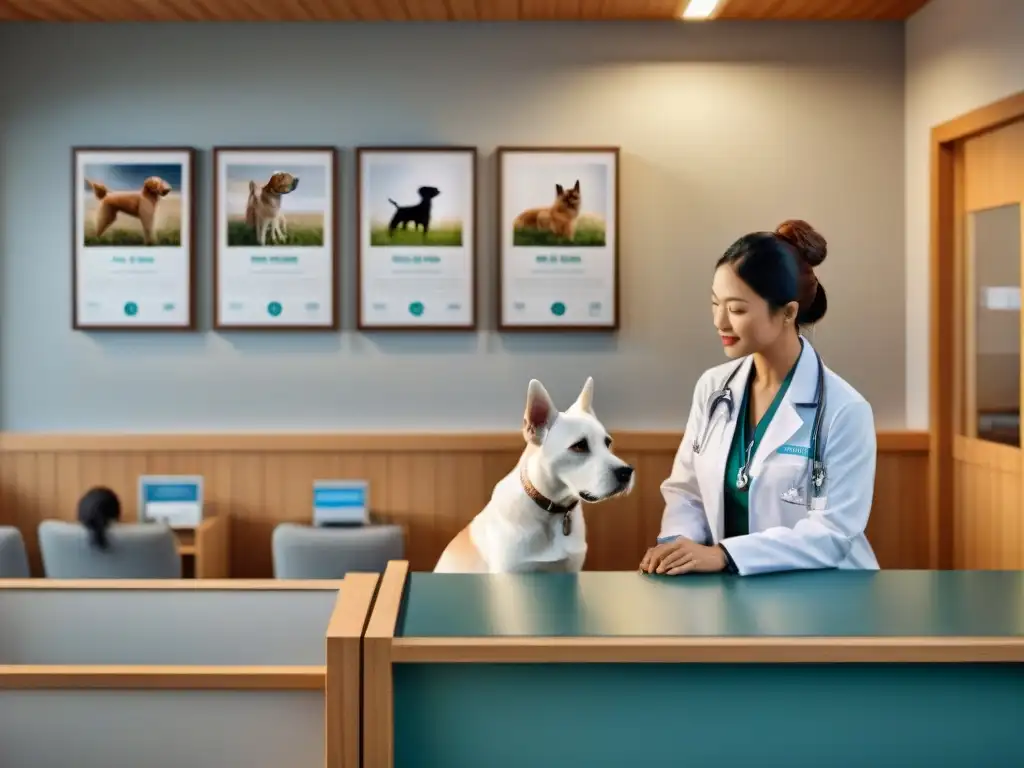 Consulta veterinaria: experticia y empatía con mascotas Escena serena en consulta veterinaria con dueños y mascotas