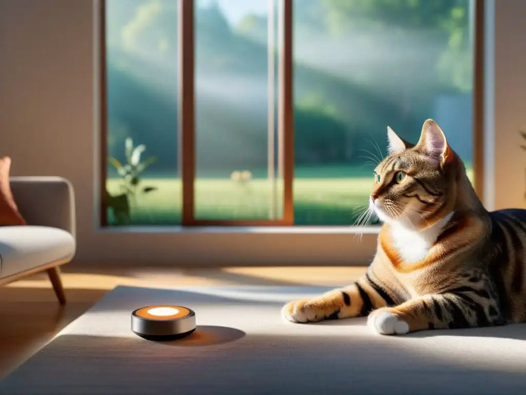 App de entrenamiento de gatos: tecnología moderna para mascotas felices Una escena tranquila con una app innovadora de entrenamiento para mascotas en un smartphone