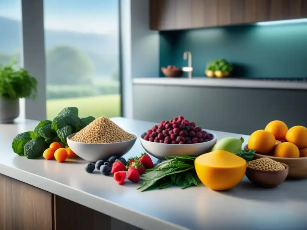 Superfoods para perros: Nutrición premium en una cocina moderna Un festín de superalimentos para perros en una cocina moderna