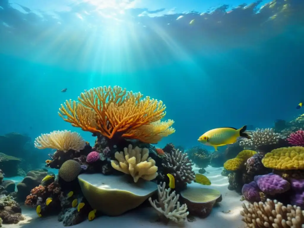 Arrecife de coral vibrante: inmersión en la belleza marina Fondo marino vibrante con peces coloridos y corales detallados