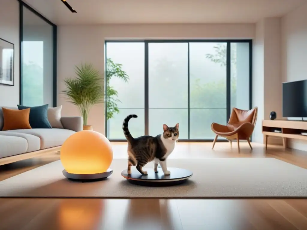 Salón tecnológico para gatos: diversión y bienestar felino Un hogar armonioso con tecnología y diversión para gatos