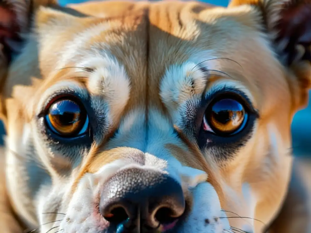 Profunda mirada canina: dolor y empatía en la clínica veterinaria Intensidad emocional en los ojos del perro, transmitiendo dolor y lágrimas en la clínica veterinaria