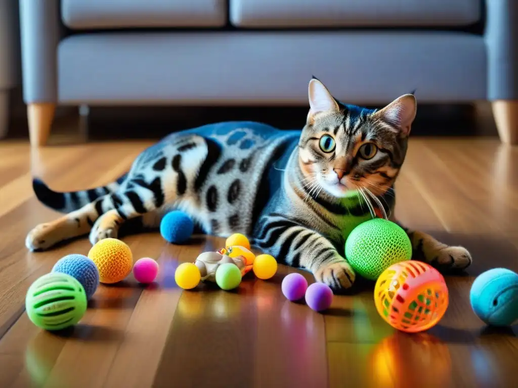 Juguetes interactivos para mascotas: diversión y estimulación mental Juguetes interactivos para mascotas: gato y perro jugando con variedad de juguetes en suelo de madera, aliviando ansiedad y aburrimiento