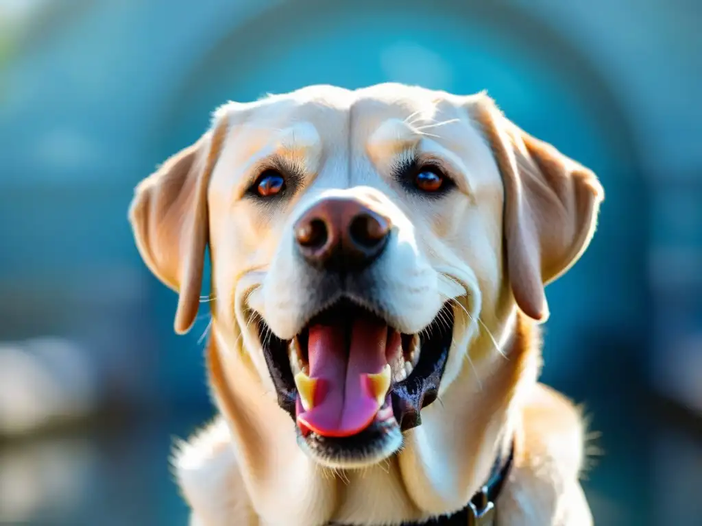 Labrador sonriente con dientes limpios y sanos, resaltando la importancia de la salud dental en mascotas