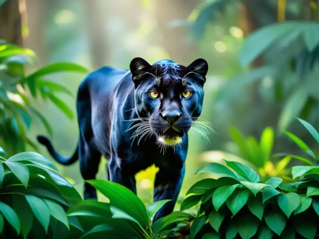 Un majestuoso y elegante leopardo negro enriqueciendo su entorno natural en la exuberante selva