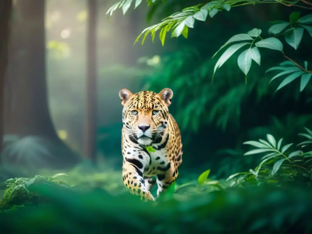 Un majestuoso jaguar se desliza entre la exuberante vegetación de la selva
