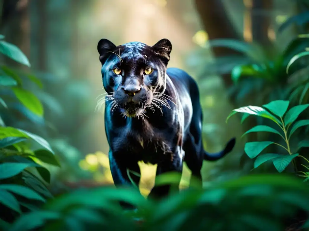 Un majestuoso leopardo negro en su hábitat natural, resplandece su belleza y gracia felina