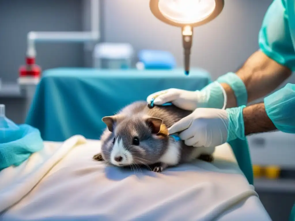 Procedimiento quirúrgico veterinario: precisión y dedicación Manos expertas de veterinario operando a mascota con instrumentos delicados en sala iluminada