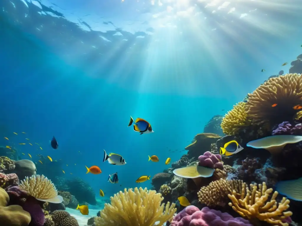 Belleza submarina: peces tropicales en arrecife de coral Una maravillosa variedad de peces tropicales nadando en un vibrante arrecife de coral, resaltando la belleza y diversidad marina