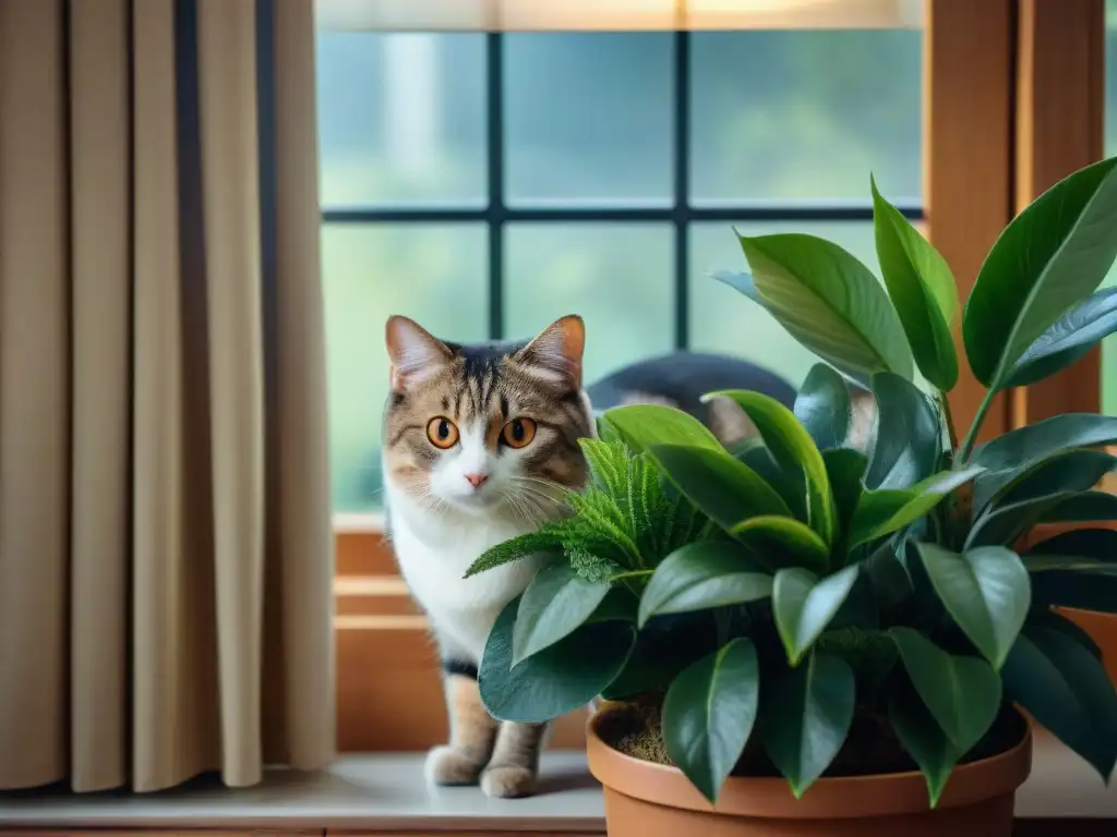 Una mascota tímida superando el miedo al explorar su acogedor hogar, reflejando el proceso de socialización