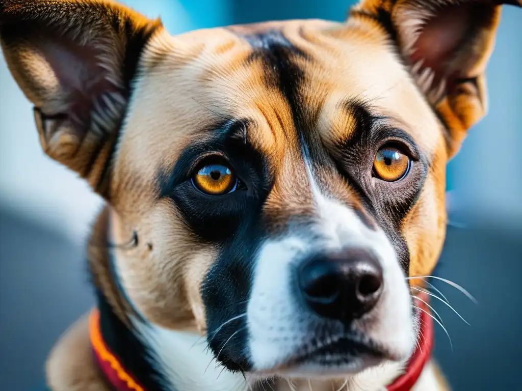 Mira profunda: transformación de perro agresivo a vulnerable Mirada intensa de perro rehabilitado, reflejando vulnerabilidad y confianza