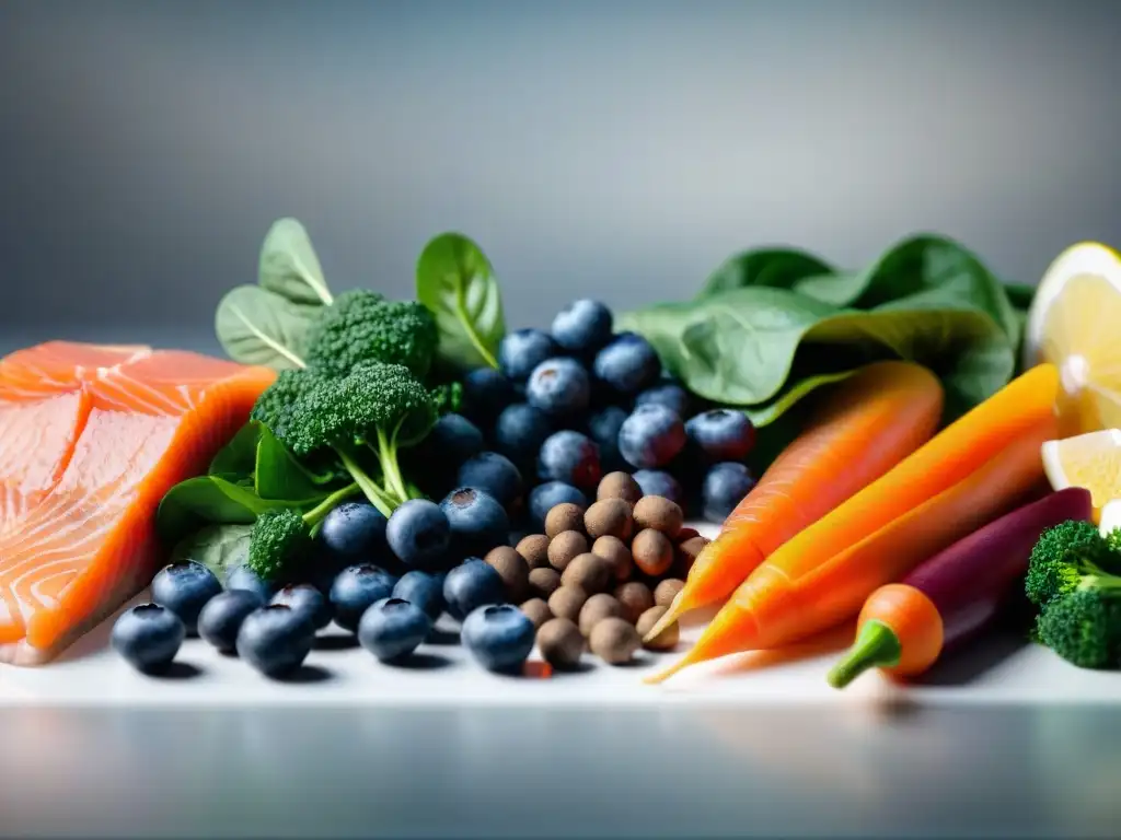 Ingredientes crudos para gatos: frescura y diversidad en cocina moderna Un mostrador de cocina moderno y limpio con ingredientes crudos para gatos organizados, previniendo la contaminación