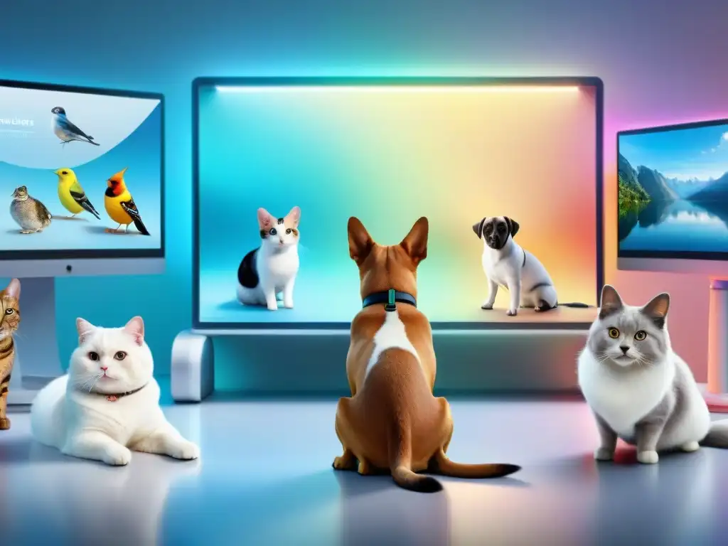 Entrenamiento de mascotas del futuro: ¡diversión y aprendizaje avanzado! Un mundo futurista donde mascotas interactúan con programas avanzados