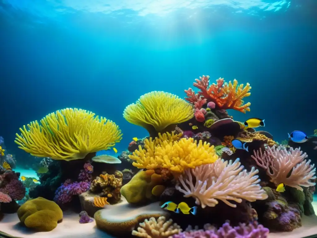 Acuario de arrecife de coral: biodiversidad y colorido Un mundo submarino cautivador, lleno de vida y color en un acuario de agua salada