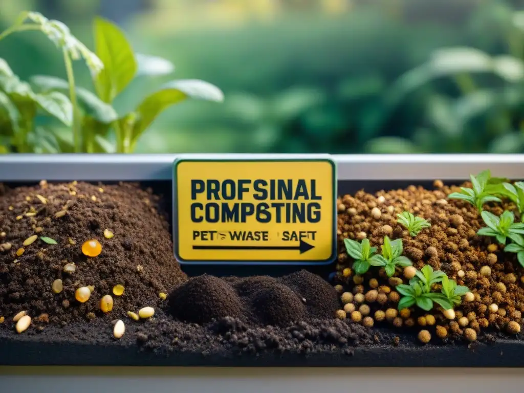 Estación de compostaje para mascotas: transformando desechos en nutrientes Un oasis de compostaje seguro para desechos de mascota, con estación profesional y señalización clara