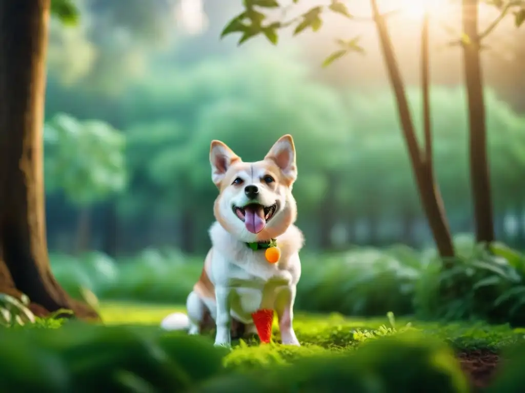 Perro feliz juega con juguete biodegradable en parque verde Un perro feliz jugando con un juguete biodegradable en un parque verde