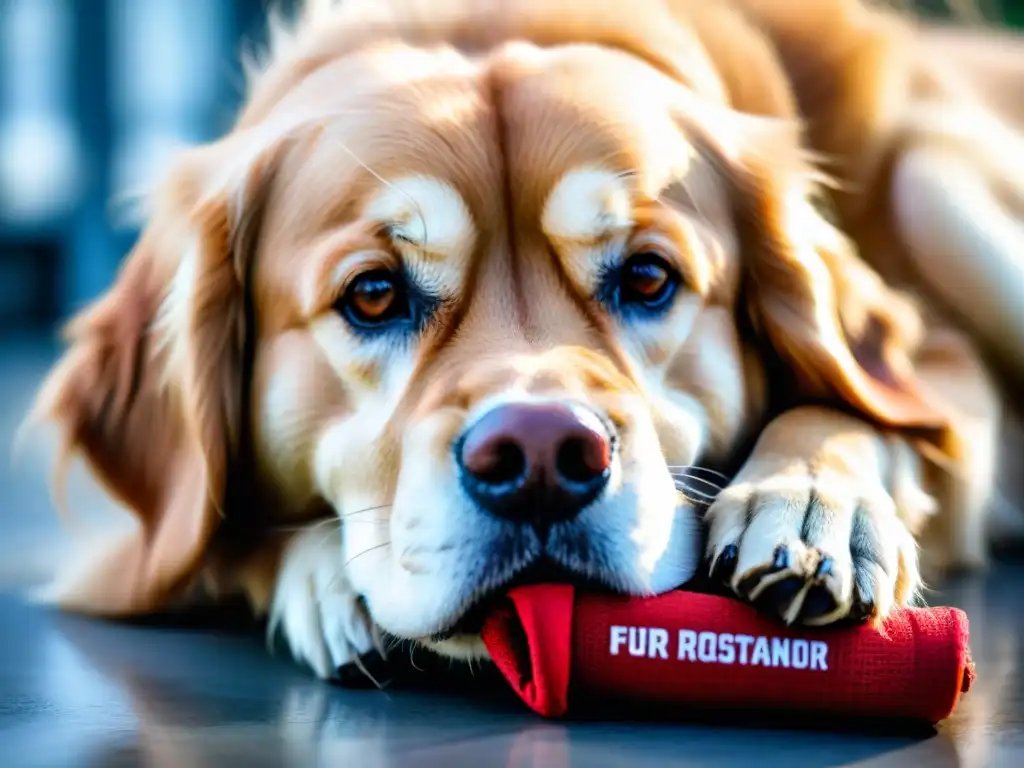 Golden retriever con alergia alimentaria: síntomas y urgencia veterinaria Un perro golden retriever con hinchazón y comezón en la barriga y patas, síntomas de alergias alimentarias en perros