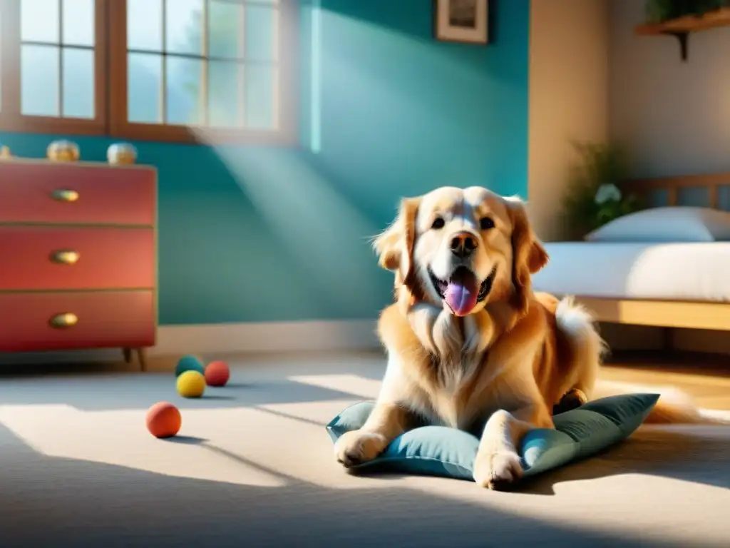 Exploración feliz: perro seguro en alojamiento petfriendly Un perro seguro y feliz explorando un alojamiento pet-friendly