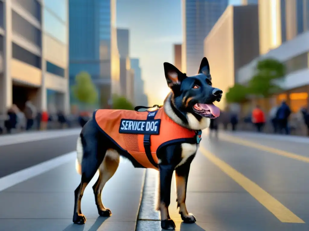 Compromiso y diversidad: Entrenamiento de perro de servicio en la ciudad Un perro de servicio en entrenamiento, uniendo comunidades en la ciudad