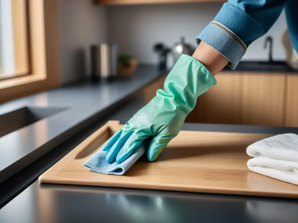 Limpiando con determinación: cuidado ecofriendly del hogar Persona limpiando una encimera con cuidado, usando productos de limpieza ecológicos mascotas
